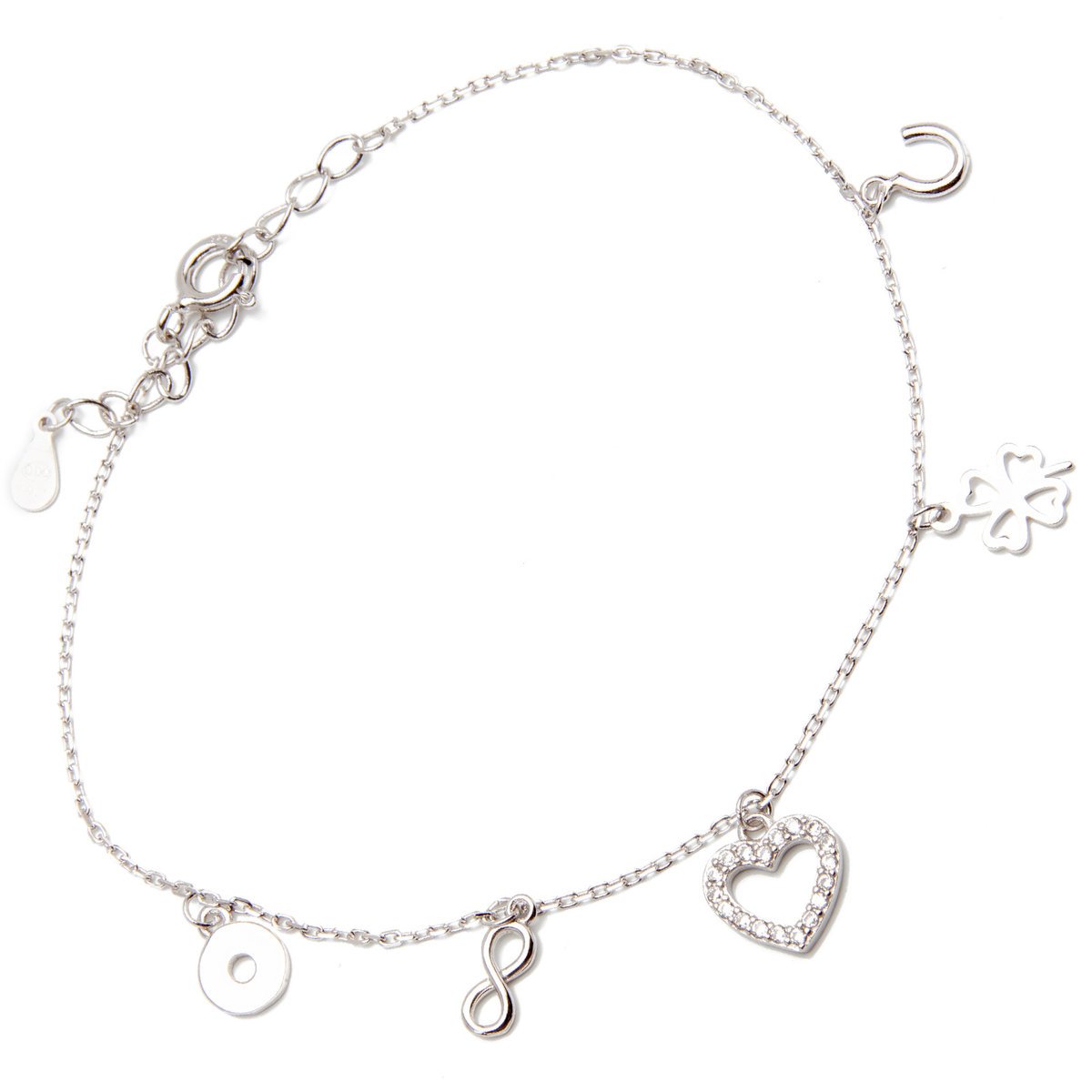 Srebrna Bransoletka serce koniczyna nieskończoność