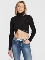 Swetry damskie - Calvin Klein Jeans Golf J20J219786 Czarny Slim Fit - miniaturka - grafika 1
