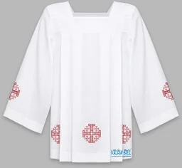 Komża kapłańska haftowana - wzór: Krzyż (amarant) - Szaty liturgiczne - miniaturka - grafika 1