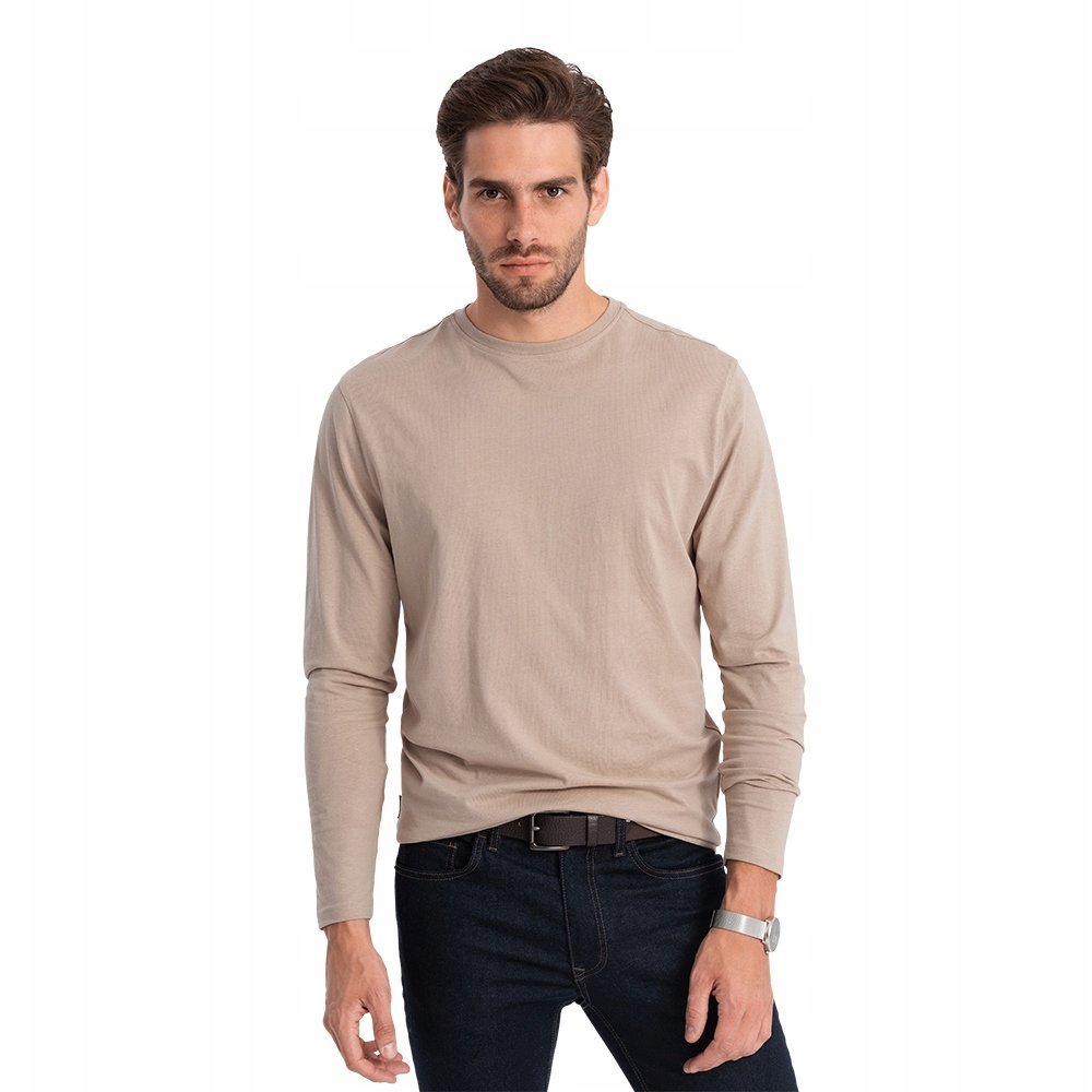Longsleeve męski bawełna 100% beżowy wygodny Ombre V8 OM-LSBL-0106 r. L