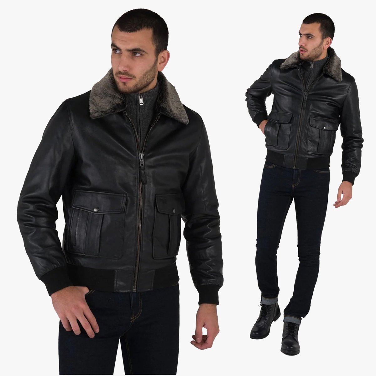 Kurtka Męska Pilotka Owcza Skóra Czarna LeatherJack Czarny XXL