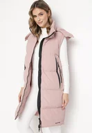 Kamizelki damskie - Różowa Długa Kamizelka z Kapturem Zapinana na Suwak Zinroris - miniaturka - grafika 1