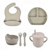 Miseczki i talerzyki dla dzieci - PIERWSZE NACZYNIA ZESTAW DO KARMIENIA DLA DZIECI SILIKONOWE NACZYNIA SZARY - miniaturka - grafika 1
