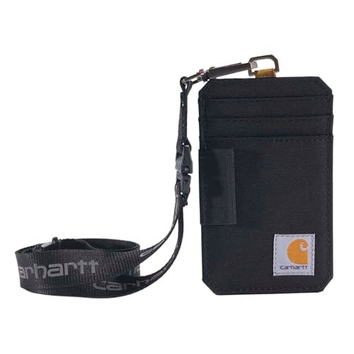 Carhartt Unisex dla doros?ych, Duck and Water-Repellent Canvas Id Holder with Reflective Lanyard, portfel nylonowy (czarny), rozmiar uniwersalny