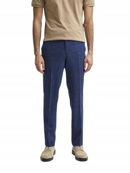 SELECTED HOMME GRANATOWE ELEGANCKIE SPODNIE Z WZOREM 94 J9A
