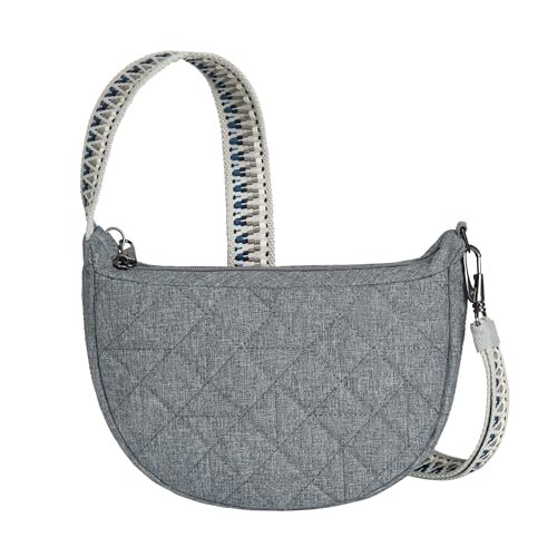 Travelon Unisex Boho antykradzieżowy półksiężyc crossbody, szary wrzos, Szary wrzos