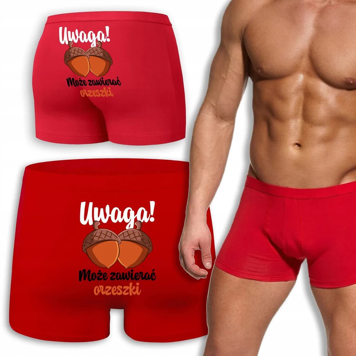 BOKSERKI CZERWONE na Prezent Walentynki UWAGA! MOŻE ZAWIERAĆ ORZESZKI - L