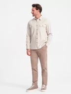 Koszule męskie - Koszula męska bawełniana REGULAR FIT z kieszeniami zapinanymi na guziki - oliwkowa V4 OM-SHCS-0146 - miniaturka - grafika 1
