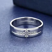 Pierścionki - Srebrny Pierścionek z Brylantami Krzyż Regulowany Rozmiar Stal Szlachetna - miniaturka - grafika 1