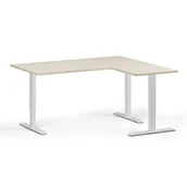 Biurka - Stół z regulacją wysokości, 3 silniki, 745 - 1215 mm, narożnik L/P, blat 1600 x 1400 mm, podstawa biała, brzoza - miniaturka - grafika 1