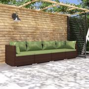Meble ogrodowe - Lumarko 4-cz. zestaw wypoczynkowy do ogrodu, poduszki, rattan PE, brąz - miniaturka - grafika 1