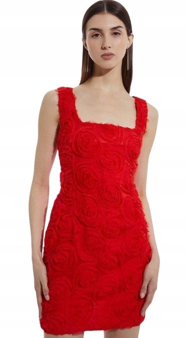 KAREN MILLEN CZERWONA SUKIENKA MINI ZE WZOREM KWIATOWYM 42 B1C