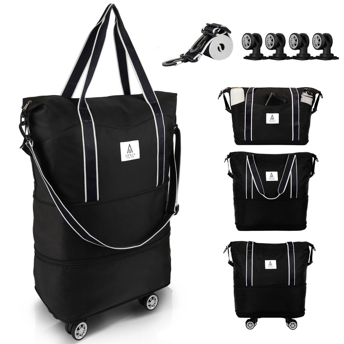 Torba na kółkach Wózek na zakupy Torba rozszerzalna czarna 25-55L 4 kółka
