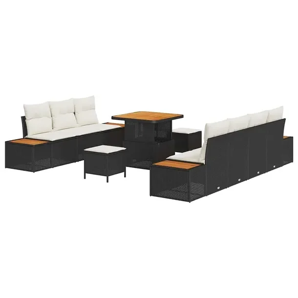 Zestaw sofy ogrodowej modułowej, czarny polirattan, poduszki kremowe, 75x6