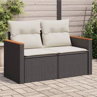 Sofy ogrodowe - vidaXL Sofa ogrodowa z poduszkami, 2-osobowa, czarna, polirattan - miniaturka - grafika 1