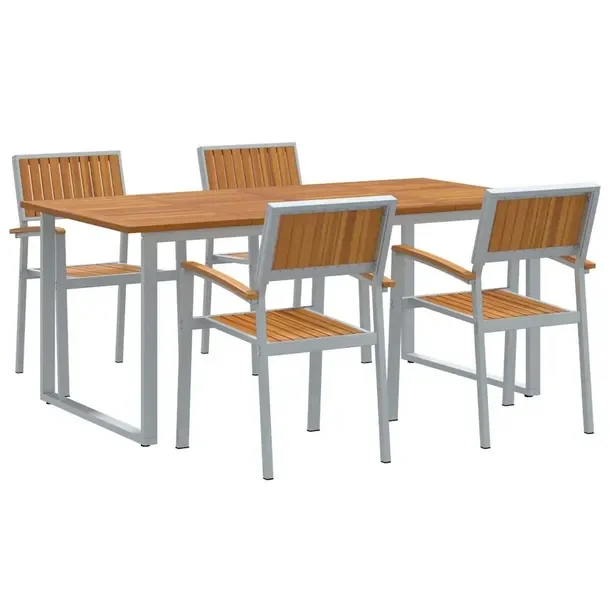 Zestaw Ogrodowy z Aluminium i Drewna Akacjowego, Szary, 4 Osoby