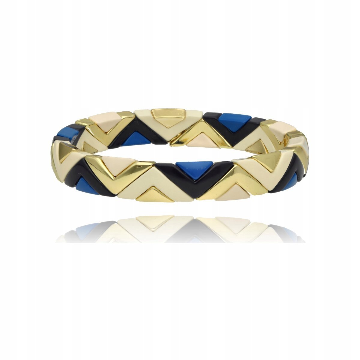 Bransoletka Metalowa Lollipops W Niebiesko-Złote Zygzaki Na Gumce + Pudełko