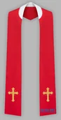 Szaty liturgiczne - Czerwona stuła haftowana - szeroka jednostronna Wzór Krzyż - miniaturka - grafika 1