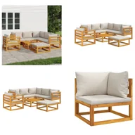 Meble ogrodowe - vidaXL 8-częściowy zestaw wypoczynkowy do ogrodu z jasnoszarymi poduszkami z litego drewna - Zestaw wypoczynkowy do ogrodu - Zestawy wypoczynkowe do ogrodu - Zestaw wypoczynkowy na zewnątrz - Zestaw wypoczynkowy na taras - miniaturka - grafika 1