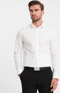 Koszule męskie - Ombre Klasyczna męska bawełniana koszula SLIM FIT w kotwice - biała V3 OM-SHCS-0156 XL - miniaturka - grafika 1