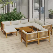 Meble ogrodowe - vidaXL 10-cz zestaw wypoczynkowy do ogrodu kremowe poduszki akacja 3086941 - miniaturka - grafika 1