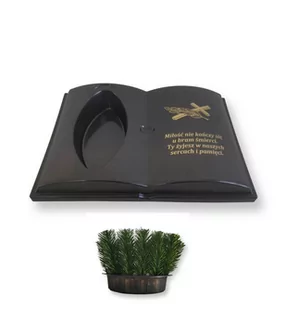 CZARNA gładka z doniczką Napis ZŁOTY "Miłość nie kończy się u bram śmierci. Ty żyjesz w naszych sercach i pamięci." - Dekoracje domu - miniaturka - grafika 1