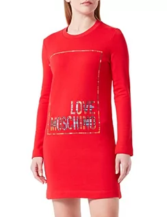 Sukienki - Love Moschino Damska sukienka o regularnym kroju z wyciętym logo z błyszczącym nadrukiem, czerwony, 40 - grafika 1