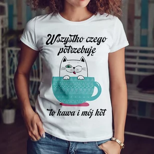 Wszystko czego potrzebuję to kawa i mój kot - koszulka damska - Koszulki i topy damskie - miniaturka - grafika 1