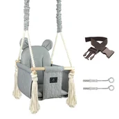 Skoczki dla dzieci - Natilu, Huśtawka Dla Dzieci Mr Bear Miś Premium I Bezpieczna I Solidna I Domowa Ogrodowa Kubełkowa + Pas Bezpieczeństwa - miniaturka - grafika 1