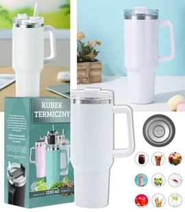 Kubek Termiczny Termos Ze Słomką Stal Nierdzewna Duży Xxl 1200 Ml + Słomka - Kubki termiczne - miniaturka - grafika 1