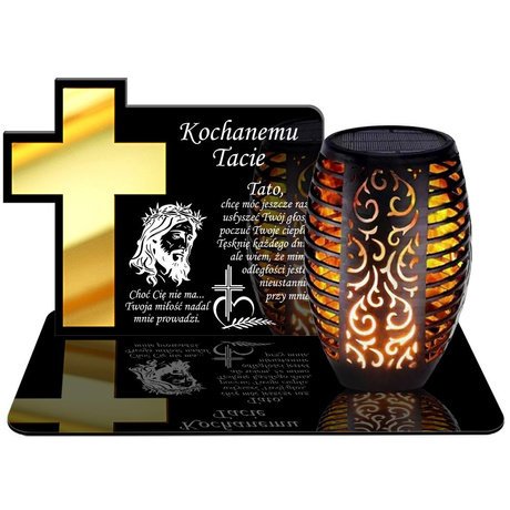 ZNICZ SOLARNY LED WIECZNY PODSTAWKA NA CMENTARZ GRÓB Krzyż EFEKT PŁOMIENIA DLA TATY