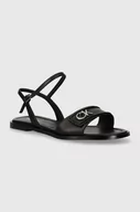 Sandały damskie - Calvin Klein sandały skórzane FLAT SANDAL RELOCK LTH damskie kolor czarny HW0HW01942 - miniaturka - grafika 1