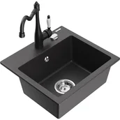 Zlewozmywaki z baterią - Mexen Milo zlewozmywak granitowy 1-komorowy z baterią kuchenną Carla, czarny nakrapiany - miniaturka - grafika 1