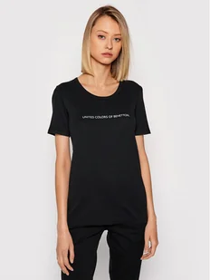 Benetton United Colors Of T-Shirt 3GA2E16A2 Czarny Regular Fit - Koszulki i topy damskie - miniaturka - grafika 1