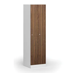 Szafka ubraniowa metalowa, 2 szafki, 1850 x 500 x 500 mm, zamek cylindryczny, drzwi laminowane, orzech - Szafki biurowe - miniaturka - grafika 1