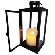 Pozostałe ozdoby ogrodowe - Latarenka LED ruchomy płomień z otwieranymi drzwiami ciepły biały 10 x 10 x 21 cm czarny CORTINA POLAND - miniaturka - grafika 1