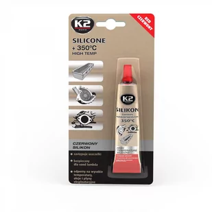 K2 czerwony silikon wysokotemperaturowy do 350C - 21 g B2450 - Płyny eksploatacyjne do aut - miniaturka - grafika 1