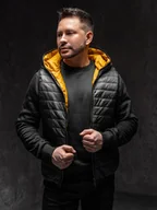 Kamizelki męskie - Czarna pikowana kamizelka męska z kapturem Denley 7106A1 - miniaturka - grafika 1