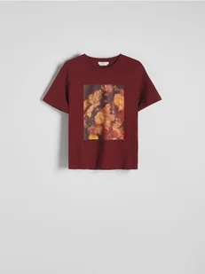 Reserved - T-shirt z nadrukiem - bordowy - Koszulki i topy damskie - miniaturka - grafika 1