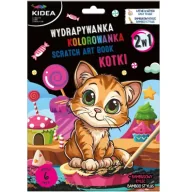 Zabawki kreatywne - Wydrapywanka z kolorowanką 2w1 Kotki KIDEA - miniaturka - grafika 1