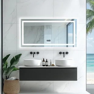 WISFOR Lustro łazienkowe LED z głośnikiem Bluetooth, lustro łazienkowe 120x60cm z oświetleniem 3 kolory światła, lustro ścienne LED ściemniane bez mgły - Lustra - miniaturka - grafika 1