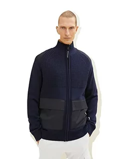 Swetry męskie - TOM TAILOR Męskie Kardigan z pluszowym futerkiem 1033530, 13160 - Knitted Navy Melange, M - grafika 1