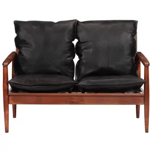 vidaXL Sofa 2-osobowa, czarna, naturalna skóra i lite drewno akacjowe - Sofy i kanapy vidaXL Sofa 2-osobowa, czarna, naturalna skóra i lite drewno akacjowe - Sofy i kanapy - miniaturka - grafika 1