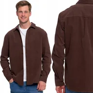 Koszule męskie - STYLOWA GŁADKA KOSZULA MĘSKA SZTRUKSOWA 100% BAWEŁNA DŁUGI RĘKAW MORAJ 2XL BROWN - miniaturka - grafika 1