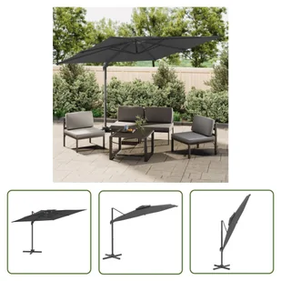 The Living Store Wiszący parasol z podwójną czaszą - antracytowy - 300x300 cm - Parasol Ogrodowy - Parasole ogrodowe - miniaturka - grafika 1