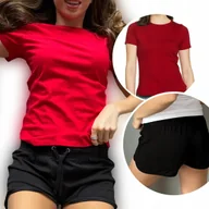 Piżamy damskie - Piżama Red Damska Bawełniana Koszulka Szorty - L - miniaturka - grafika 1