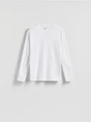 Koszulki męskie - Reserved - Bawełniany longsleeve - biały - miniaturka - grafika 1