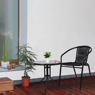 Stolik ogrodowy okrągły na balkon metal i szkło czarny GF1010 - Stoły ogrodowe - miniaturka - grafika 1