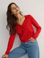 Swetry damskie - Reserved - Ażurowy kardigan z wiskozą - czerwony - miniaturka - grafika 1