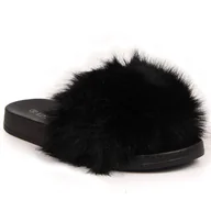 Klapki i japonki damskie - Klapki damskie futrzaki czarne Vinceza - miniaturka - grafika 1